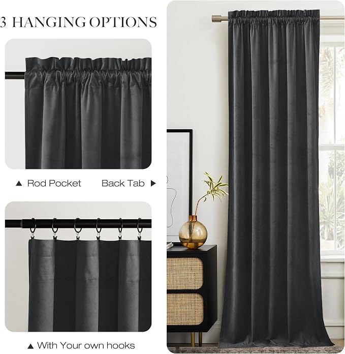 NICETOWN Grey Luxury Velvet Curtain Panels, Home Decoration Window Treatment - Image 5