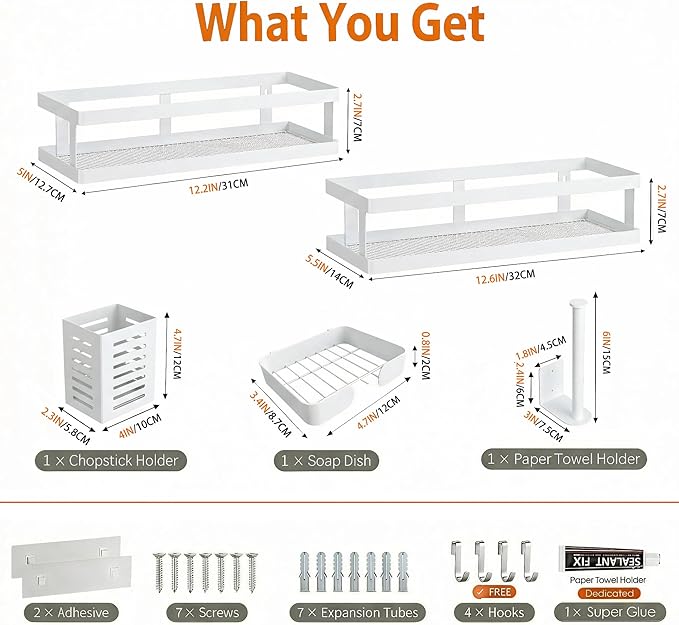 PUSDON 5-in-1 Shower Caddy & Kitchen Organizer Set, Wall Mount Wide Spice Rack - Image 3