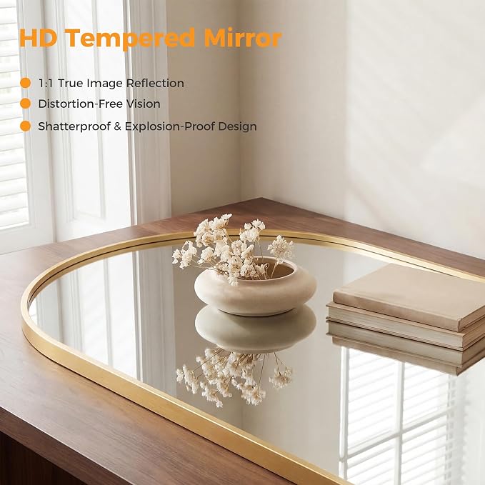 OLIXIS 20x30 Inch Arched Gold Bathroom Mirror - Image 4