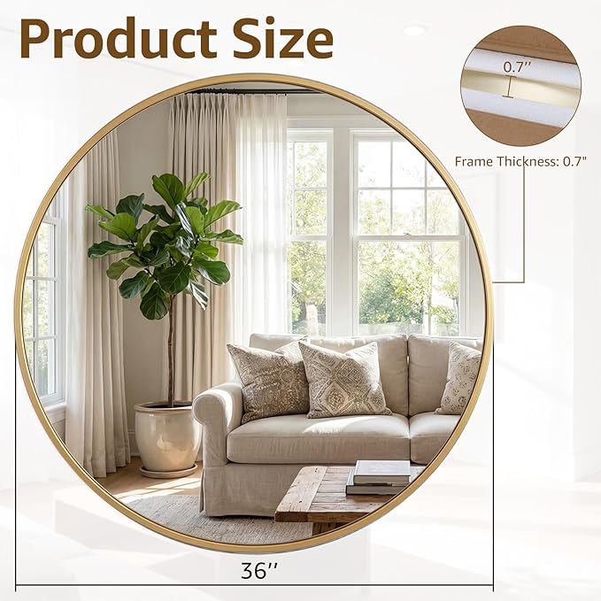 DUMOS 36 Inch Round Wall Mirror, Bathroom Mirror - Image 2