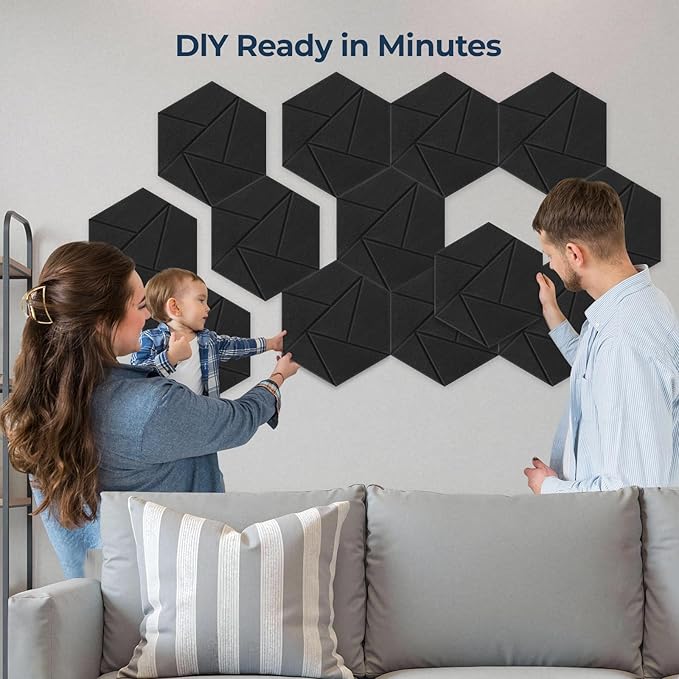 12 Pack Hexagon Acoustic Panels, Self-Adhesive Acoustic Wall Panels - Image 4