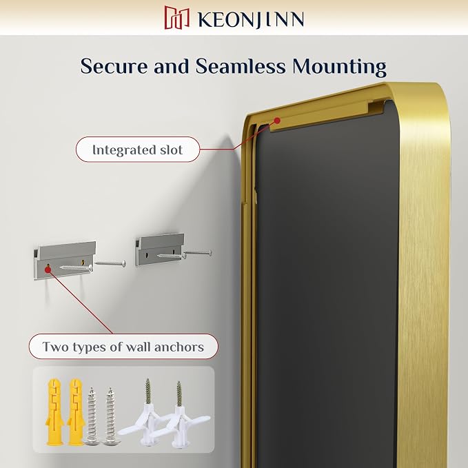 Keonjinn Gold Bathroom Mirrors for Wall 20 x 30 Inch Rounded Rectangle Gold - Image 6