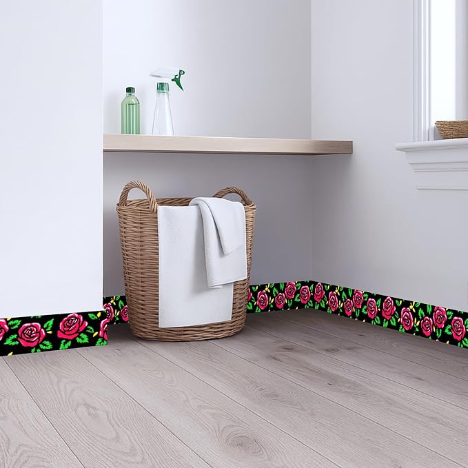 Red Rose Wall Border 196x4 Inch Peel and Stick Floral Wallpaper Border Black - Image 2