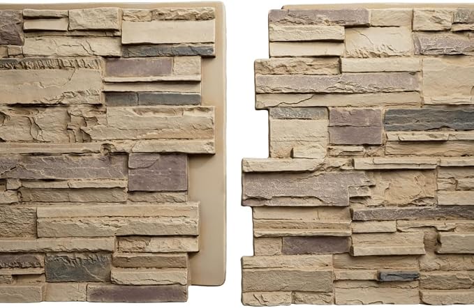 EverStone Cascade Faux Stone Panel, 48 5/8"W x 24 3/4"H x 1 1/4"D, Adobe Color - Image 8