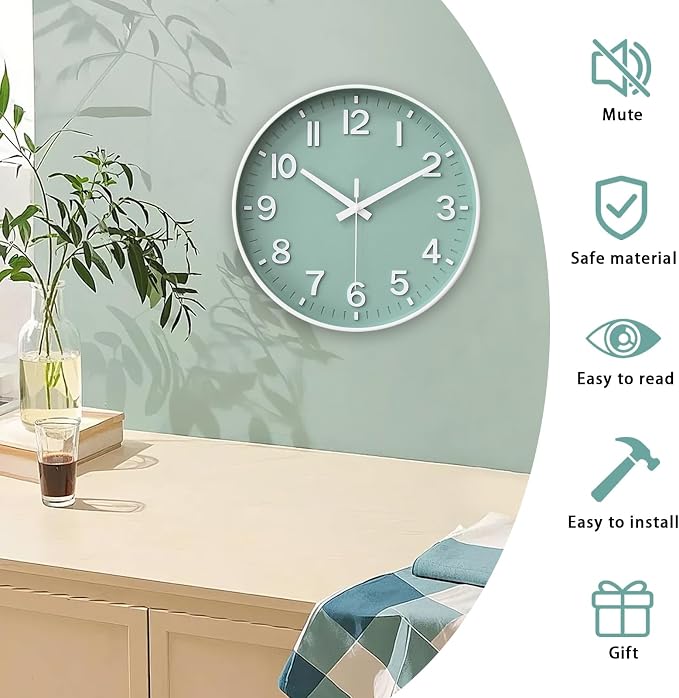 HZDHCLH Wall Clocks Battery Operated, Wall Clock Green, 8 inch Wall Clock - Image 4