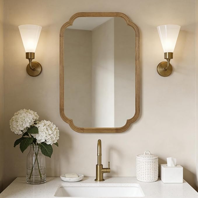 WallBeyond 20" x 30" Wood Mirror Rounded Corner Arch Wall Mirror by WallBeyond