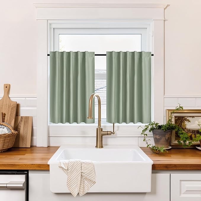 RYB HOME 100% Blackout Basement Curtains 30 inches Long, Heat & UV Blocking by RYBHOME