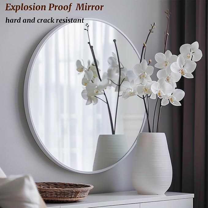 White Round Mirror 18 inch, Bathroom Mirror, Round Wall Mirrors - Image 4
