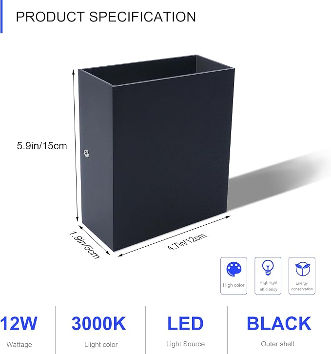 KICAAO LED Wall Sconces Set of Two, 12W Modern Wall Light, Hardwired Aluminum - Image 4