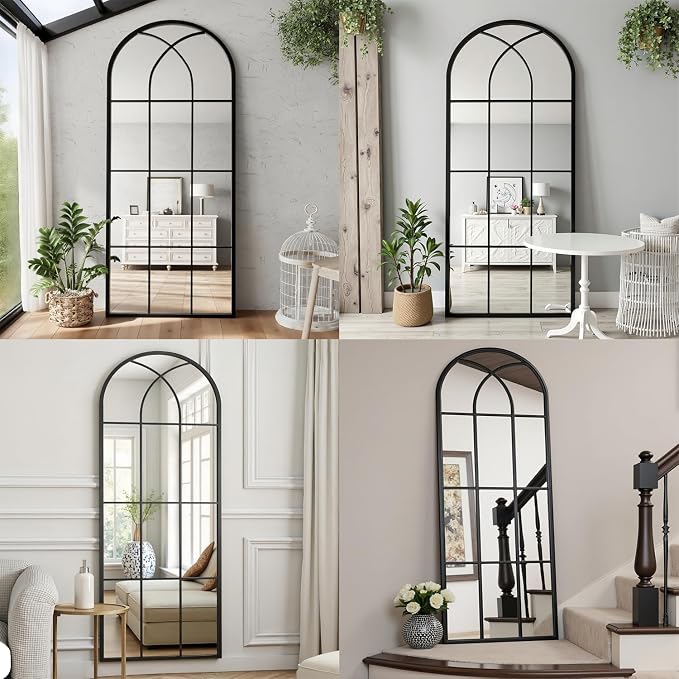 Dewfig 71"x32" Arched Window pane Full Length Mirror, Wall Mirror, Floor - Image 4