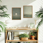 Framed Sage Green Japanese Canvas Wall Art Set of 2, Minimalist Moon and Birds - Image 4