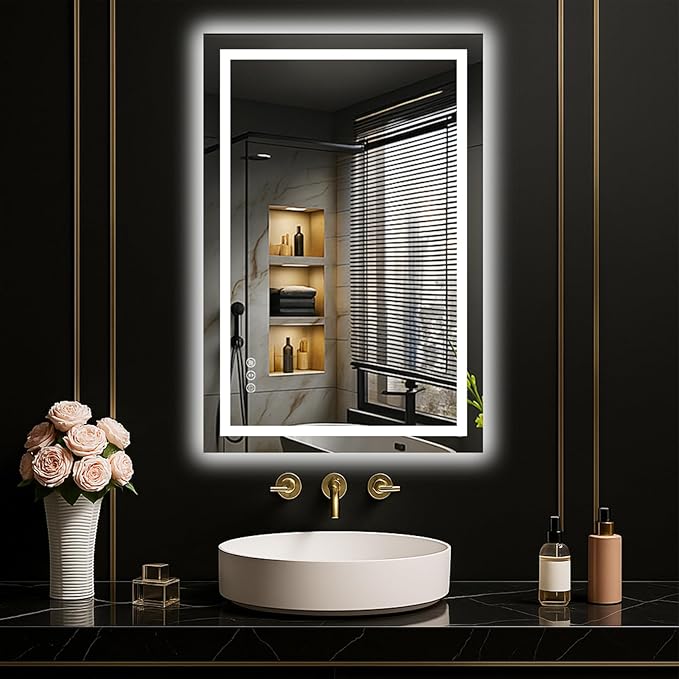 LOAAO 20"x30" LED Mirror for Bathroom, Lighted Bathroom Mirror by LOAAO