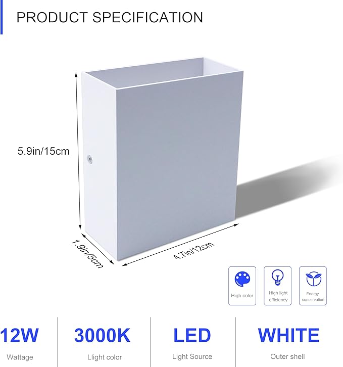 KICAAO LED Wall Sconces Set of Two, 12W Modern Wall Lamp, Hardwired Aluminum - Image 3