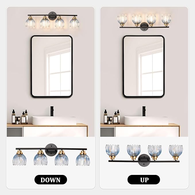 TALOYA Bathroom Vanity Light Fixtures, 4-Light Black and Gold Wall Lights - Image 8