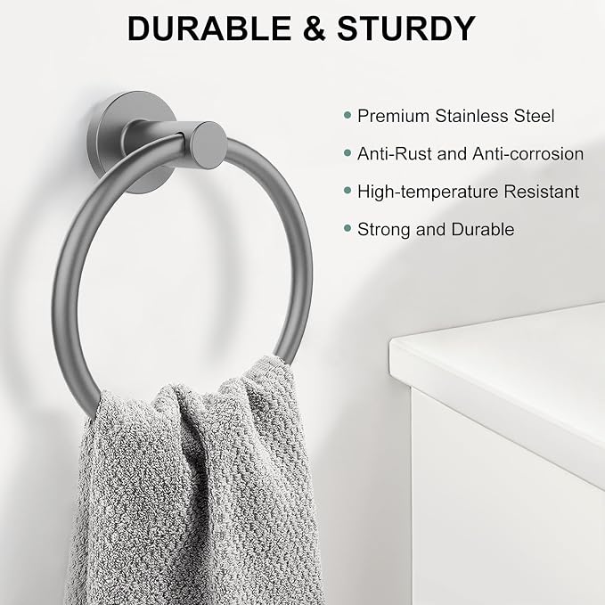 SetSail Towel Holder for Bathroom Wall Mounted Screw-in Towel Ring Stainless - Image 2