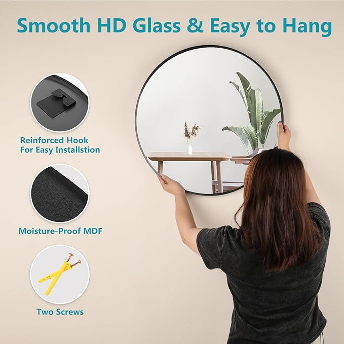 Fabuday Black Circle Mirror for Wall 20 inch - Image 5