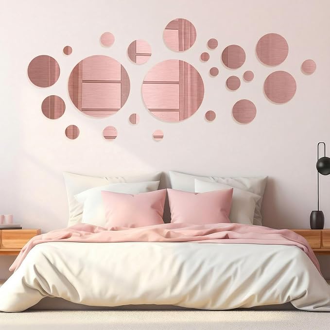 Shappy 32 Pcs Acrylic Mirror Wall Stickers Removable Round Wall Decal Circle - Image 5