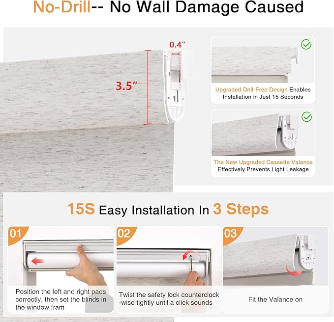 AOSKY No Drill Cordless Blackout Roller Shades - Image 4