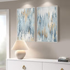 White Framed Blue and Gold Abstract Canvas Wall Art - Image 2
