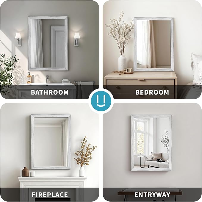 White Wood Effect Framed Wall Mirror, 24x32 Rectangle Mirror, Anti-desilvering - Image 8