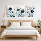 LLEEMPI Framed Navy Blue Floral Wall Art Set of 3, Modern Wildflower Wall Decor - Image 5