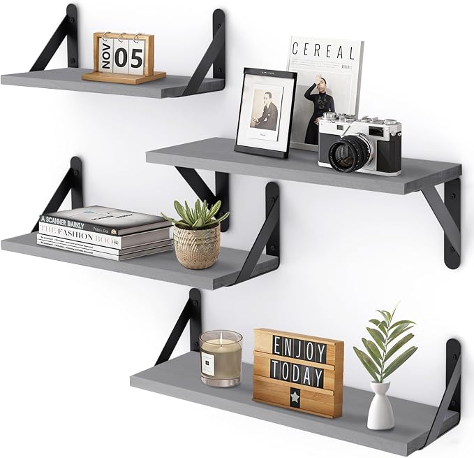 YGEOMER Floating Shelves for Wall, Different Sizes Gray Wall Shelves for Living by YGEOMER
