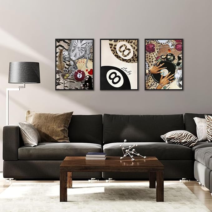 Fashion Cheetah Wall Art Set of 3 Leopard Wall Decor Pictures Lucky 8 Ball - Image 2