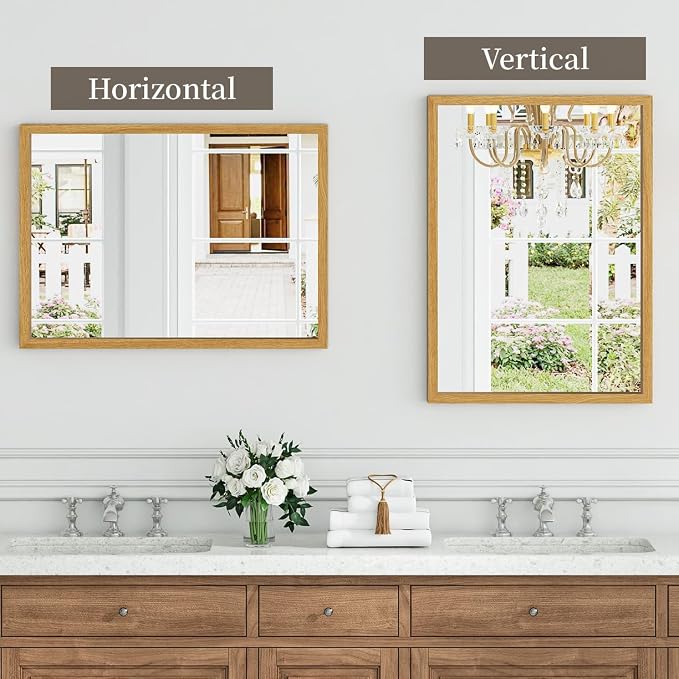 Syndra Natural Wood Frame Bathroom Mirror, 22x30'' Modern Vanity Mirror - Image 6