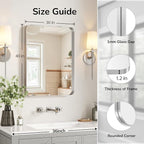 USHOWER Brushed Nickel Bathroom Mirror 30"x40", Rounded Corner, Aluminum Frame - Image 2