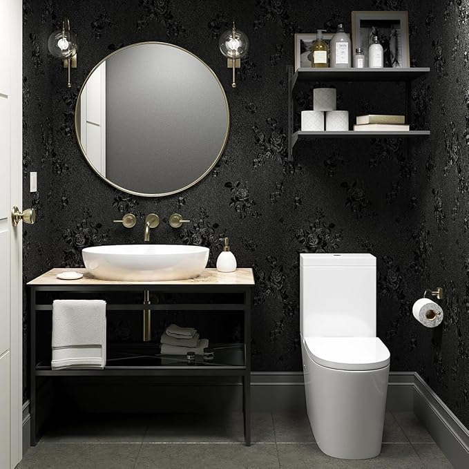Erfoni Black Peel and Stick Wallpaper Black Floral Embossed Contact Paper - Image 3