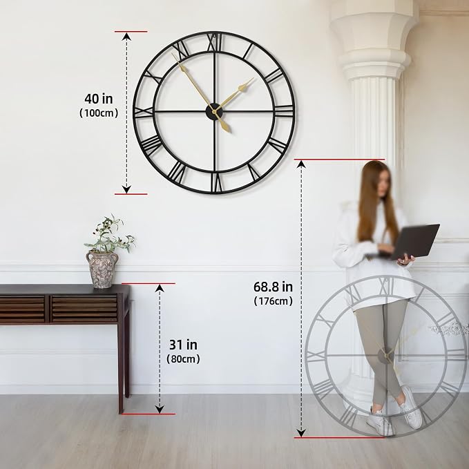 LEIKE 40 Inch Extra Large Modern Wall Clock, Oversize Rustic Round Nearly - Image 6
