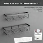 Moforoco Shower Caddy Shelf Organizer Rack, Self Adhesive Black Bathroom - Image 2