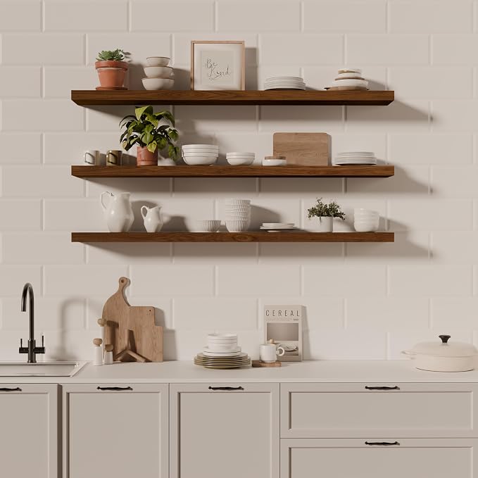 ROGMARS 60Inches Long Walnut Floating Shelves, Rustic Solid Wood Farmhouse Wall - Image 7