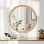 CULER Round Wall Mirrors 24 Inch, Natural Rustic Decorative Transitional Mirror - Image 4