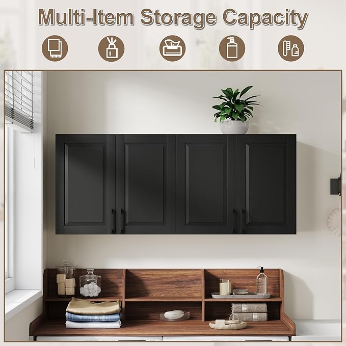 ChooChoo Laundry Room Cabinets, 4 Doors Wall Mounted Storage Cabinet, Kitchen - Image 4