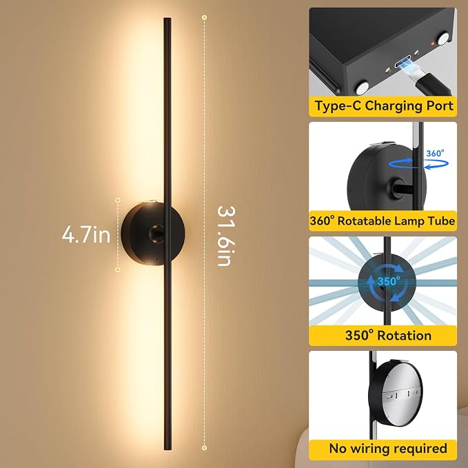 Ouyulong Battery Operated Wall Sconces Set of 2, 8000mAh Wireless Rechargeable - Image 5