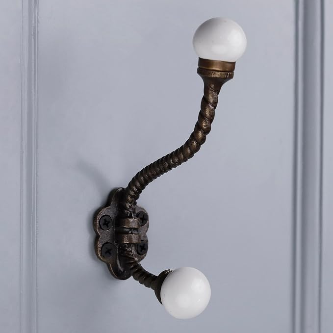 Indian Shelf Pack of 12 Heavy Duty Double Prong White Decorative Coat Hooks - Image 3