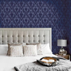 Tempaper Textured Metallic Blue Damsel Removable Peel and Stick Damask Wallpaper - Image 3