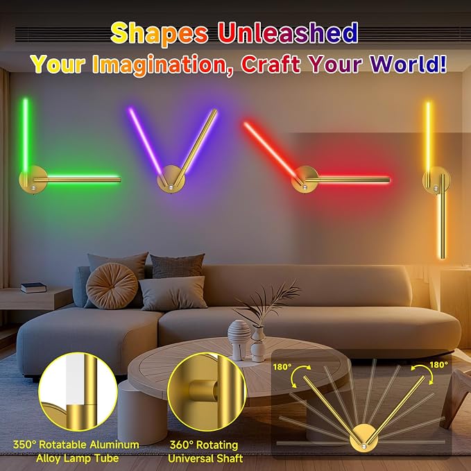 Battery Operated Wall Sconce of 2, 360°DIY Rotatable, Wireless Magnetic Wall - Image 2