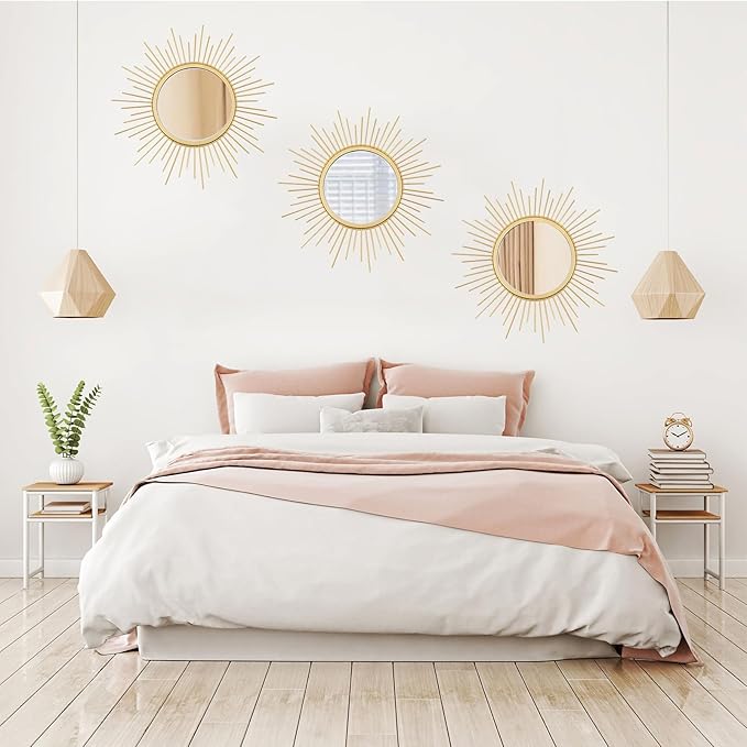 3 Set Gold Sunburst Mirrors for Wall Decorative Metal Mirrors Small Mirror Sets - Image 4