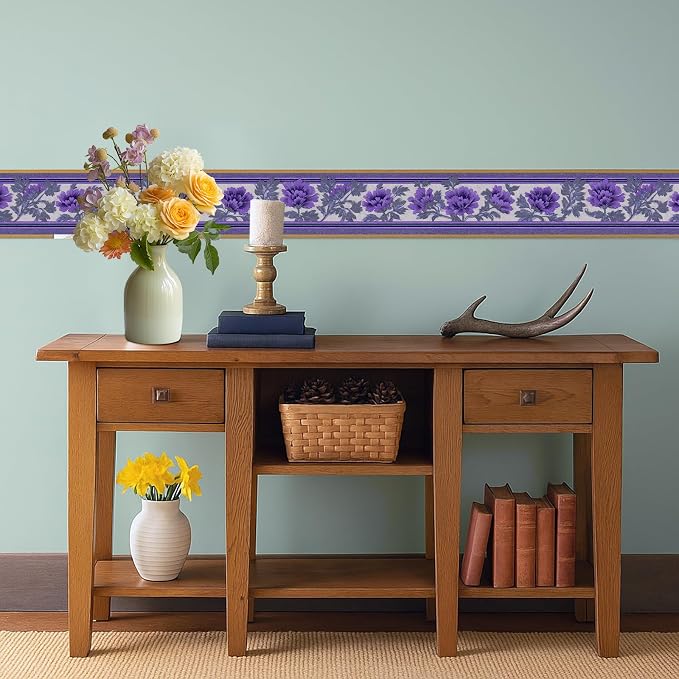 Purple Floral Wallpaper Border 196x4 Inch Peel and Stick Wall Border Self - Image 6