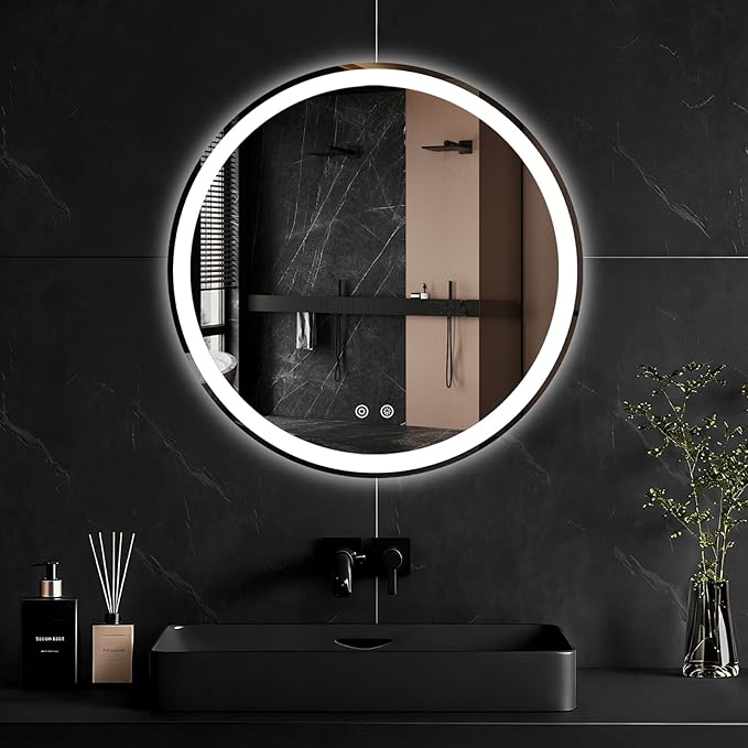 NEWBULIG 24 Inch Round LED Bathroom Wall Mirror by NEWBULIG