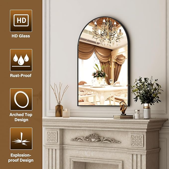 XRAMFY 20"x30" Black Arched Bathroom Mirror - Image 5