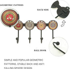 Coat Rack Wall Mounted with 4 Hooks, Round Brown Pattern Decorative Wall Hooks - Image 3