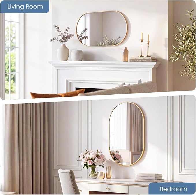 DUMOS 20" x 30" Oval Bathroom Mirror, Tempered Glass, Morden Vanity Mirror - Image 6