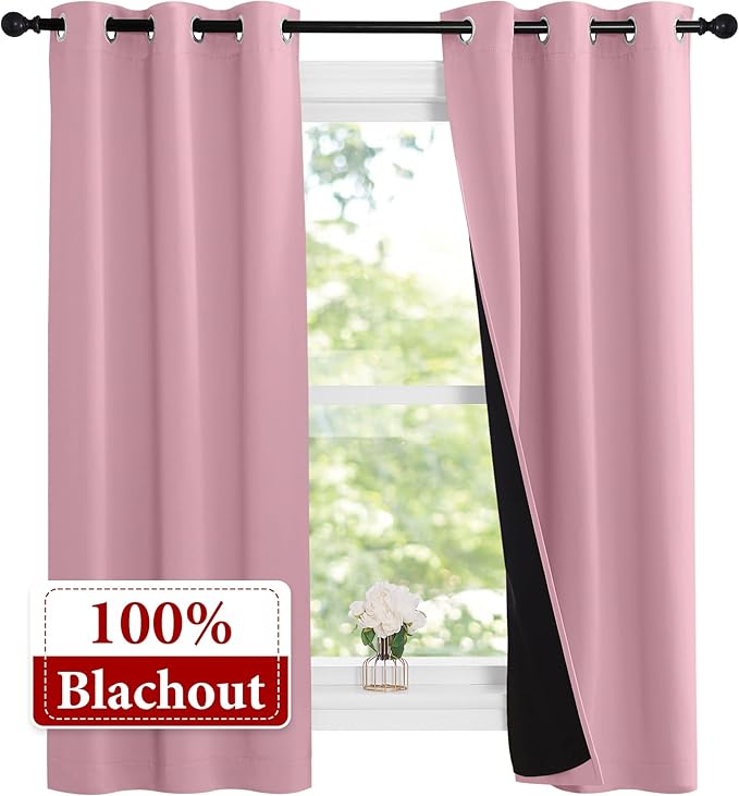 NICETOWN Crystal Pink Full Shade Curtain Panels, Pair of Thermal Insulated & - Image 2