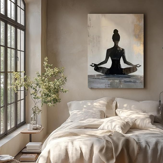 GELDSTEI Framed Zen Wall Art, Modern Yoga Girl Canvas Painting, Tranquil - Image 4