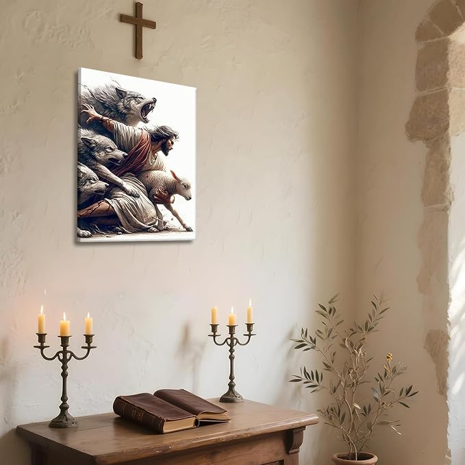 Jesus Canvas Wall Art Christian Jesus Saves the Lost Sheep Wall Decor Picture - Image 4
