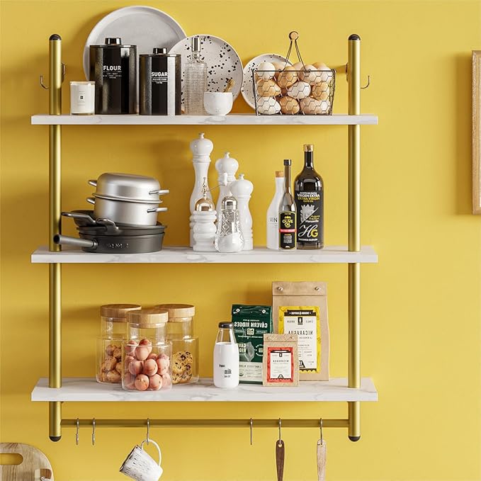 Bestier 31" Industrial Pipe Shelving, Floating Kitchen Wall Shelves 3 Tier - Image 3