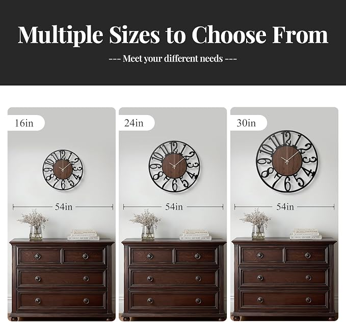 Large Wall Clock for Living Room Decor, 24 inch Decorative Wood Wall Clocks - Image 6